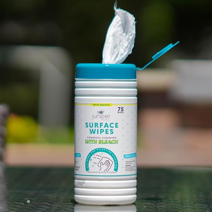 1 Pack Surface Cleaning Wipes with Bleach, All-Purpose Cleaner for Bathroom, Kitchen, Office, 75 Count Canister, 7.5" x 7" Sheet, Fresh Scent, Lint Free & Durable