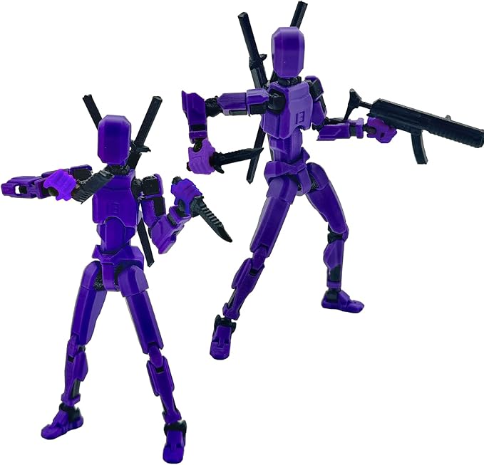 (Assembly Completed) 3D Printed Figure 5.54-inch Dummy13 with Weapon Expansion Set and Bracket, Full Body Mechanical Movable Toy, Desk Decoration. (Purple)