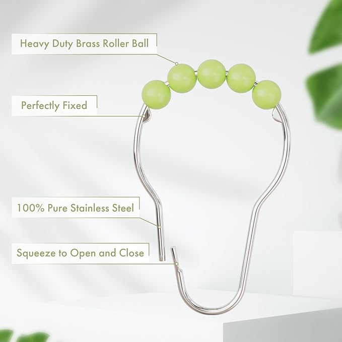 Amazer Shower Curtain Hooks, Decorative Shower Curtain Hooks, Colorful Shower Curtain Hooks, Rustproof Stainless Steel Shower Hooks for Bathroom Shower Curtain-Set of 12