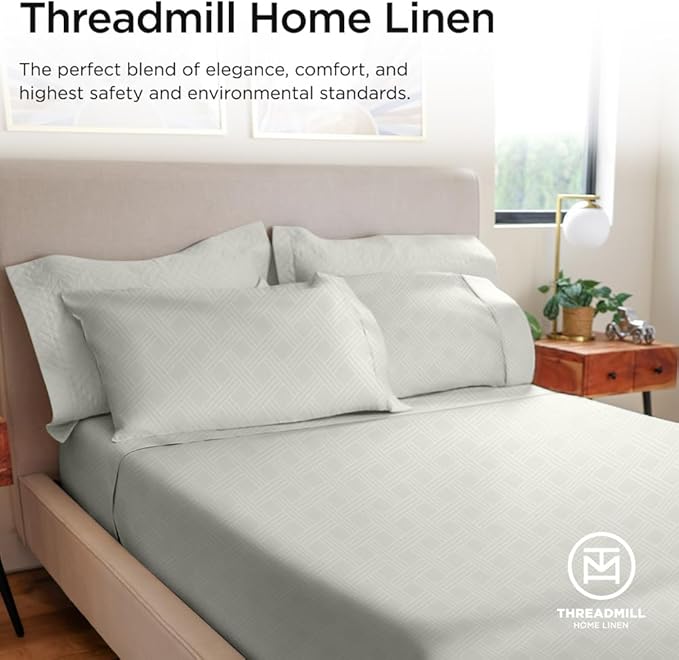 Threadmill Twin Sheets for Twin Mattress | 800 Thread Count Jacquard Celine Light Grey Sheet | 100% Cotton 3 Piece Bed Sheets | Extra Long Staple Cotton | Cotton Sheets with Elasticized Deep Pocket