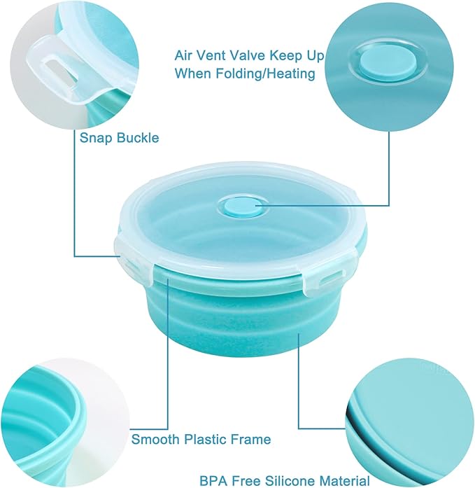 Guyuyii Collapsible Bowl Set - 4 Pack Silicone Food Storage Containers with Lids - Microwave, Dishwasher and Freezer Safe Kitchen Essentials for Meal Prep, Picnics, Camping, RVs, and Busy Families