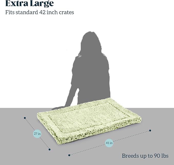 Stoutwool Indestructible Dog Bed - Fluffy Chew Proof Dog Crate Pad - Tough Kennel Pad for Aggressive Chewers - Washable, Ideal for Large Breeds & Fits 42-Inch Crate - 41"x27", Gleam