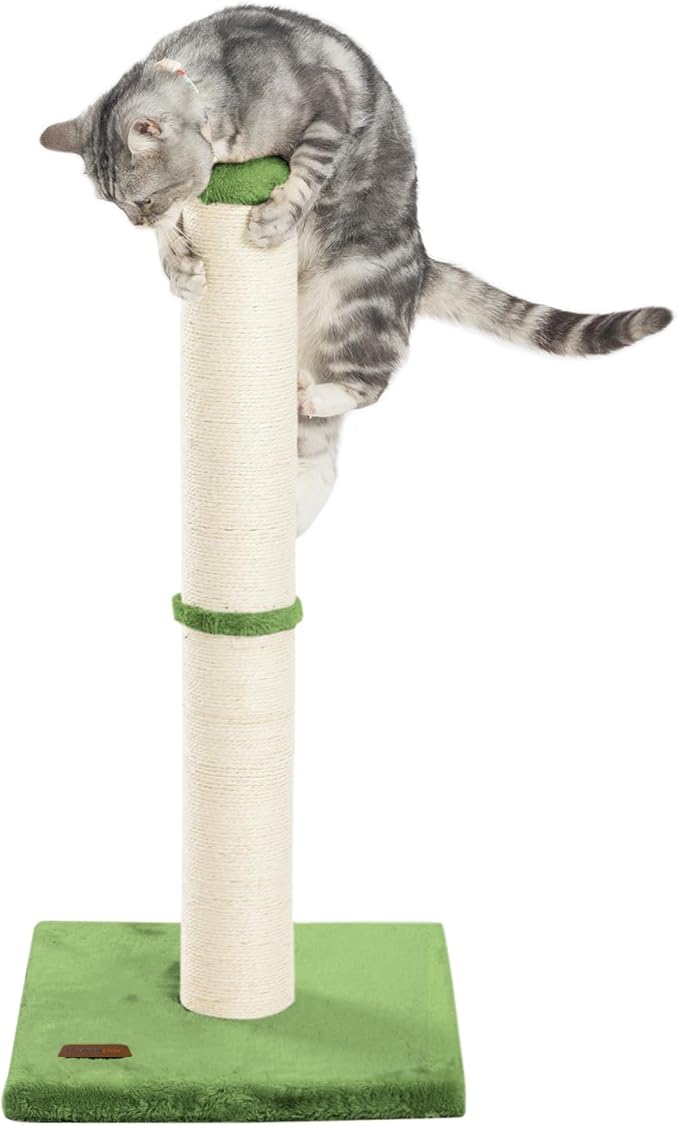 34inch Cat Scratching Post with Natural Sisal Rope 4.3Inch Large Diameter Scratcher Post Tree for Indoor Cats Green