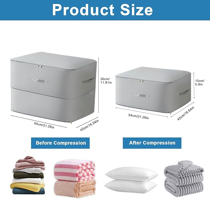 1PC Comforter Storage Bag, 2-Layer Zipper Blanket Storage Bags, Ultra Space Saving Self Compression Storage Bag for Comforters, Clothes, Pillows, Duvet and Bedding Sets (Grey, Large)