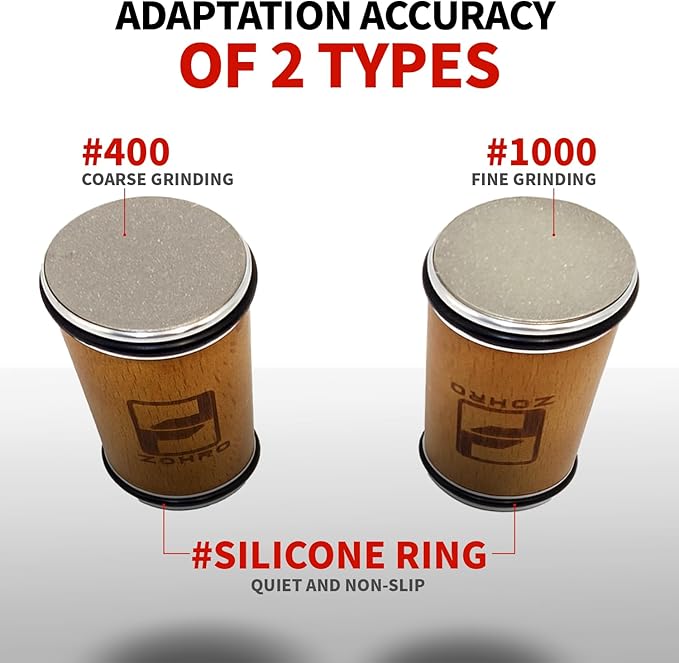 Zohro Rolling Knife Sharpener Kit – 5 Angles (12°/15°/17°/19°/22°) – Beech Wood Base, 304 Stainless Steel, Diamond Disc (400/2000), N52 Magnet – Manual Japanese Blade Sharpener