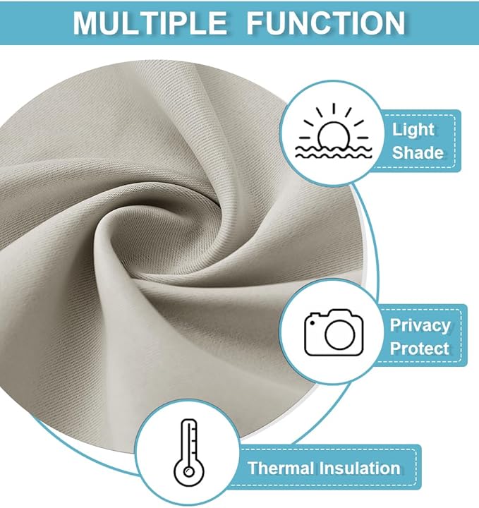 RYB HOME Curtains for Bedroom 63 inches Long, Blackout Thermal Insulating Window Treatment Drapes for Living Room Bathroom Basement Laundry Classroom, W 34 x L 63, Natural, 2 Panels