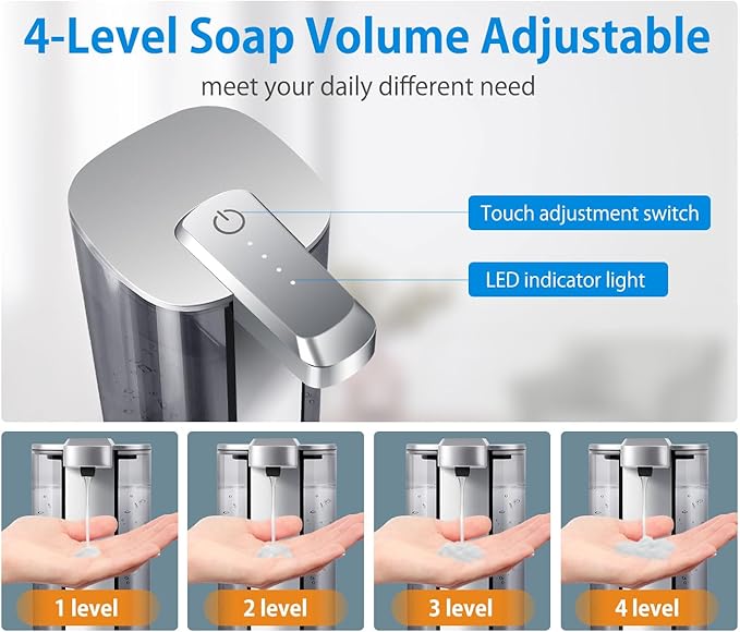 Automatic Liquid Soap Dispenser, Rechargeable, Touchless, 17oz/500ml with 4 Adjustable Soap Levels, Wall Mount & Waterproof, Liquid Hand/Dish Soap Dispenser for Bathroom Kitchen