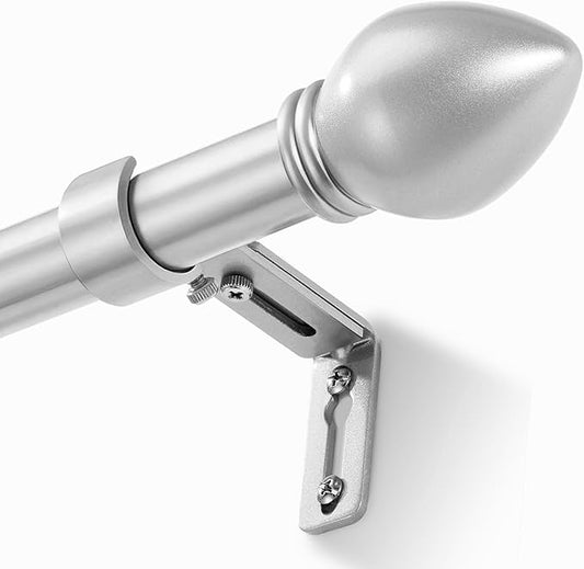 Curtain Rods for Windows 16 to 150 inches, Curtain Rod Max Adjustable Length to 158 in, Drapery Rod 1 inch Diameter with Modern Knobs Finials (Satin Silver, 16" to 150" - Set of 1)