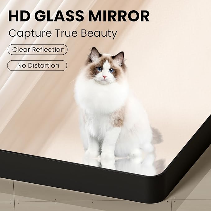 22x30 Inch Black Bathroom Mirror, Rounded Rectangle Matte Framed Wall Mounted Mirror, Bathroom Vanity Mirror, Tempered Glass, Anti-Rust, Horizontal/Vertical...