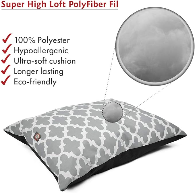 Majestic Pet Rectangular Dog Bed Washable Non Slip Comfy Super Value Pillow Bed - Large Breed 46 x 35 inches - Trellis Gray