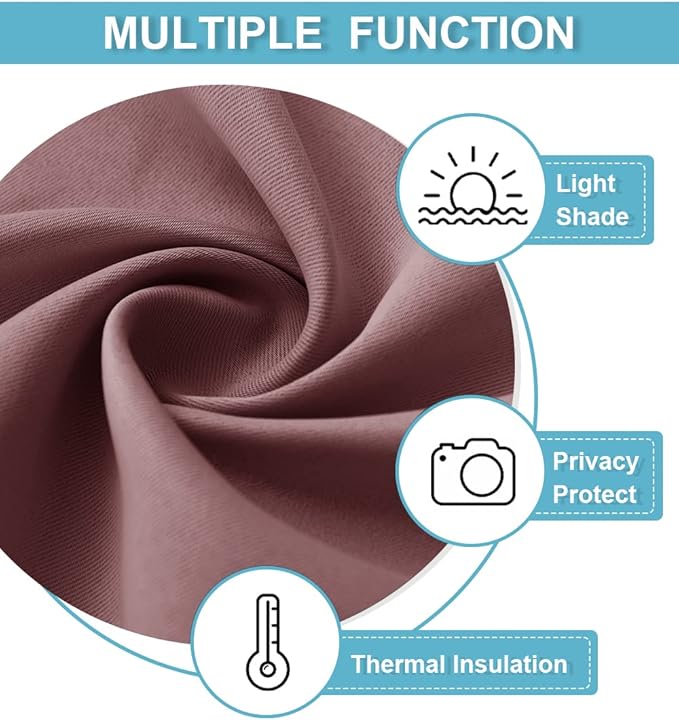 RYB HOME Blackout Curtains for Kitchen, Over Sink Privacy Curtains Window Decor, Thermal Insulating Drapes for Bathroom Cafe Bedroom Small Window, W 42 x L 24 inch, Wild Rose, 2 Panels