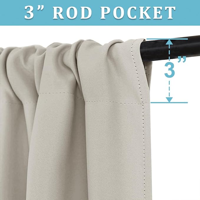 RYB HOME Curtains for Bedroom 63 inches Long, Blackout Thermal Insulating Window Treatment Drapes for Living Room Bathroom Basement Laundry Classroom, W 34 x L 63, Natural, 2 Panels