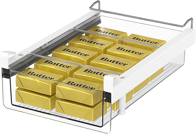 vacane Large Fridge Under Shelf Drawer, Pull Out Refrigerator Drawer Organizer Fridge Organizer Bins, Fridge Storage Container Holder for Produce, Deli Meat, Cheese, Bacon, Easy to Install-L