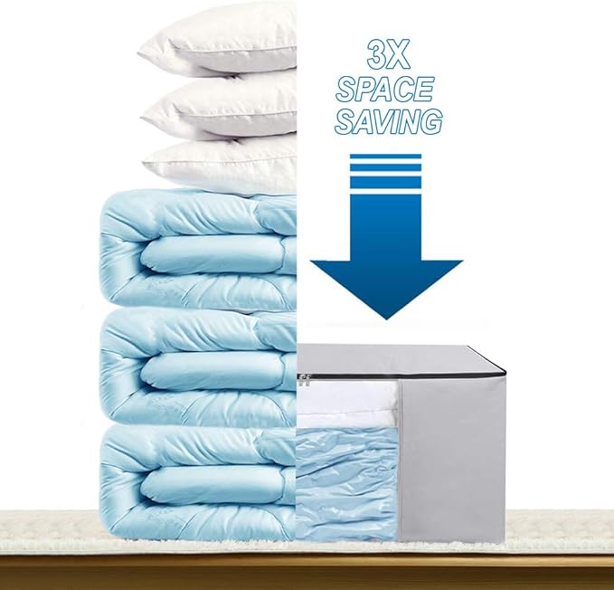Cube Vacuum Storage Bags, Space Saver Bags, Premium Totes with Cubic Vacuum Compression Seal Bags for Clothing & Bedding. Jumbo Organizer for Storing Clothes, Comforters, Blankets, Pillows & More!