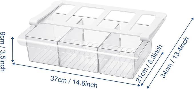 Pull-Out Fridge Drawer Organizer - Under Shelf Storage Bins for Refrigerator Organization for Fruits Vegetables, Cheese & Deli (Tall & Wide with dividers)