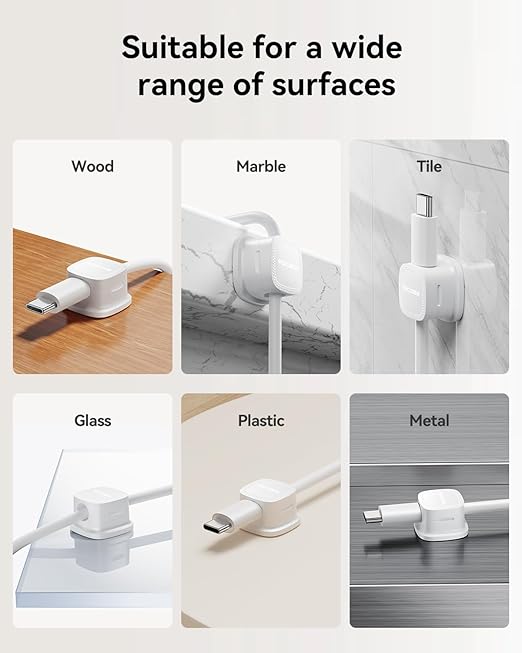 6-Pack Magnetic Cable Clips Cord Organizer-Cable Smooth Adjustable, Rocoren Desk Cable Management Accessories,Cable Holder Clips Wire Holder Keeper for Desktop,Nightstand,Home Office,Workspace,Phone