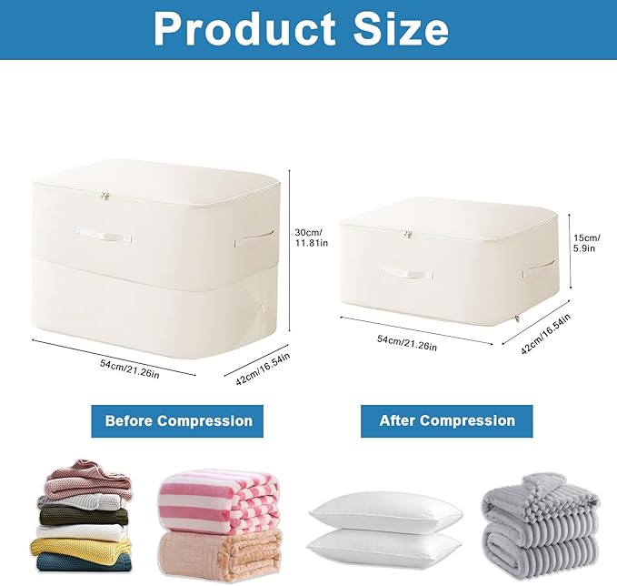 1PC Comforter Storage Bag, 2-Layer Zipper Blanket Storage Bags Ultra Space Saving Self Compression Organizer Bag for Comforters, Blankets, Clothes, Pillows and Bedding Sets (Beige, Large)