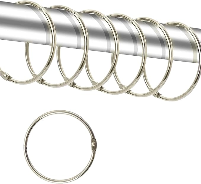 24 Pack Shower Curtain Rings,Rust Proof Shower Curtain Hooks for Bathroom,Circular Decorative Shower Curtain Rings and Hooks for Shower Rod,Metal Rings for Shower Curtain,Loose Leaf Rings(Nickel)