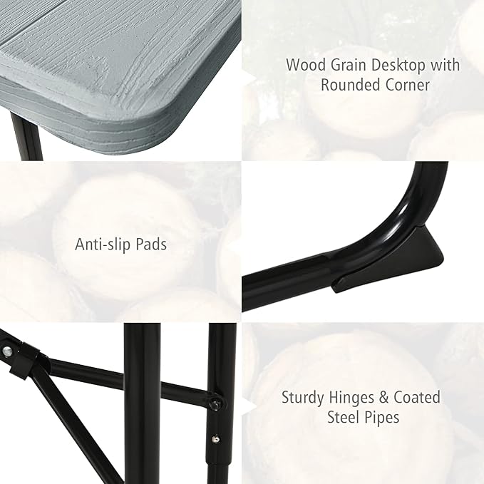 GYMAX Picnic Table, 550 LBS Folding Picnic Tables with Benches & Seats, Weather-Resistant Easy Setup Portable Picnic Table, Wood-Like Foldable Picnic Tables for Outdoors Patio Deck Party BBQ (Grey)