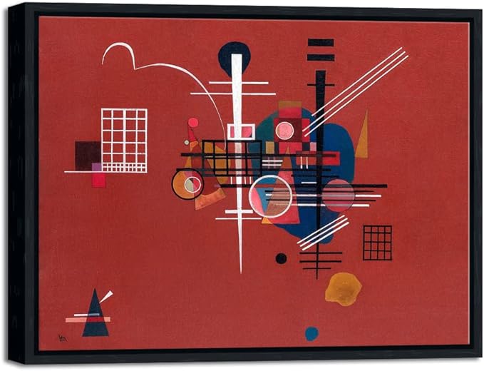 Wieco Art Framed Canvas Wall Art Prints Dull Red,1927 by Wassily Kandinsky Classic Famous Paintings Reproductions Canvas Wall Art for Home Decoration Office decorationsand