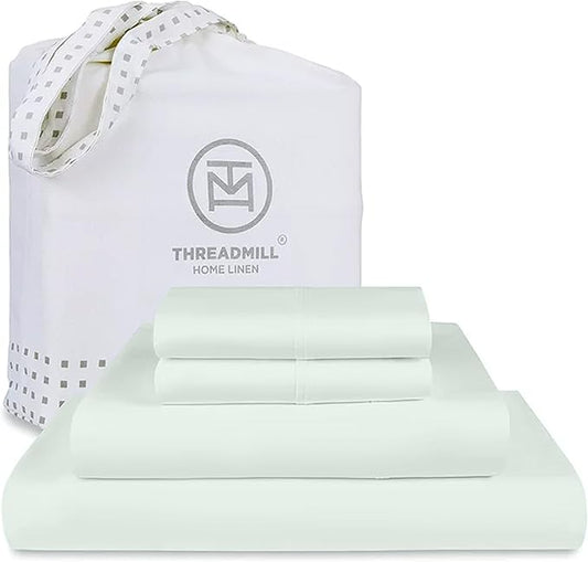 Threadmill Sheets for Twin Mattress | 800 Thread Count Twin Bed Sheets Set with 15” Deep Pocket | Sateen Weave, Better Than Egyptian Cotton, 3-Piece Bedding Set with Cooling Effect | Seaglass
