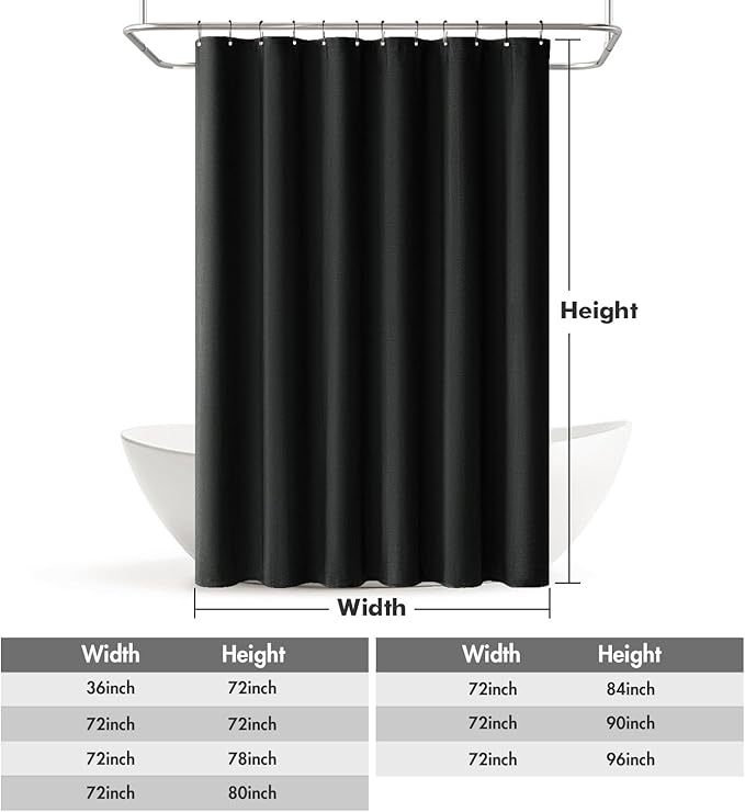 MIULEE Extra Long Linen Shower Curtain 90 Inches Long with 12 Metal Hooks Washable Fabric Curtain Set Waterproof Neutral Thick Cloth Shower Curtains for Bathroom Hotel Bathtub, Black