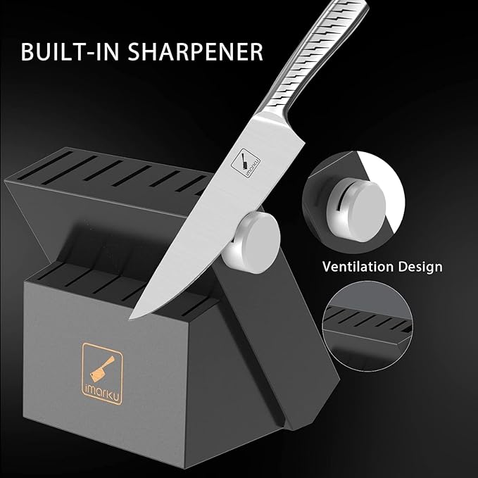 imarku® Knife Set,14-Piece Knife Sets for kitchen with block,Premium One-Piece Kitchen Knife Set with Sharpener,High Carbon Stainless Steel Knives Set for Kitchen,Dishwasher Safe,Black