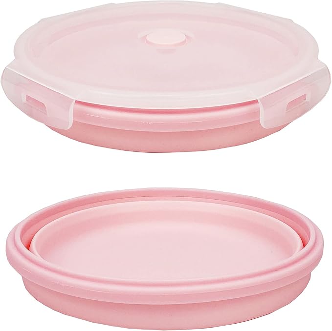 CARTINTS Silicone Collapsible Food Storage Containers-Prep/Storage Bowls with Lids – Set of 4 Round Silicone Lunch Containers – Microwave and Freezer Food Containers(pink)