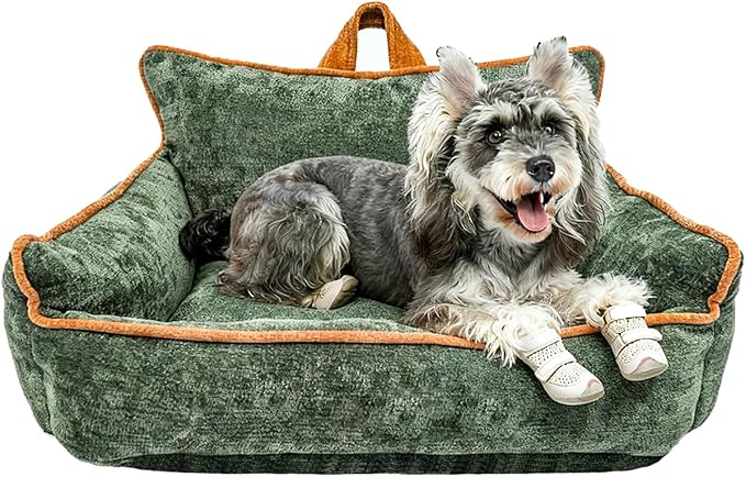 Small Dog Bed, Washable Pet Bed with Removable Cover, with Sides, Carry Handle & Side Pockets .Plush Chenille Orthopedic Pet Bed Couch for Small Breed Dogs & Cats .Calming