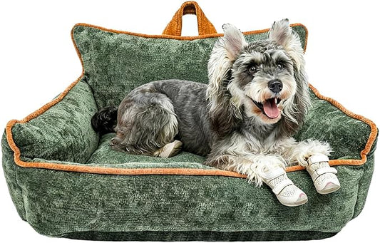 Small Dog Bed, Washable Pet Bed with Removable Cover, with Sides, Carry Handle & Side Pockets .Plush Chenille Orthopedic Pet Bed Couch for Small Breed Dogs & Cats .Calming