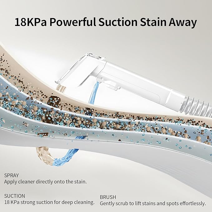 COCEAN Multi-Purpose Portable Carpet and Upholstery Cleaner, Carpet Cleaner Machine Powerful Suction Spot Cleaning, Deep Stain Cleaning for Carpet, Car Seats, Pets, Couches, with BrushHead (White)