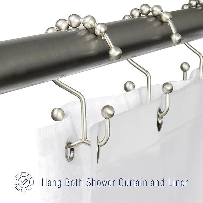 2LB Depot Double Shower Curtain Hooks Rings Polished Nickel Decor Finish Premium Rust-Resistant Stainless Steel Metal Hooks Roller Balls Glide on Shower Rods 12-Piece Set