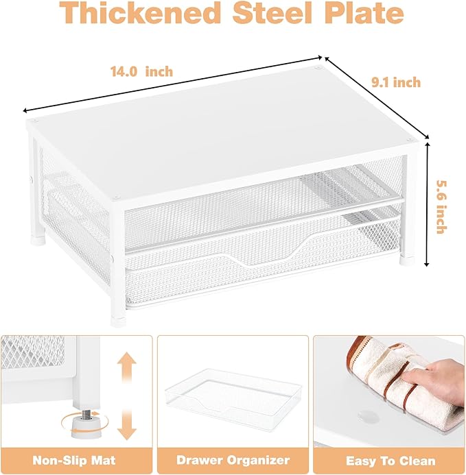 Computer Monitor Stand Riser, Desk Organizers and Accessories with Drawer, Laptop Stand, Office Desk Accessories & Workspace Desktop Organizers Storage for Office Supplies(White)