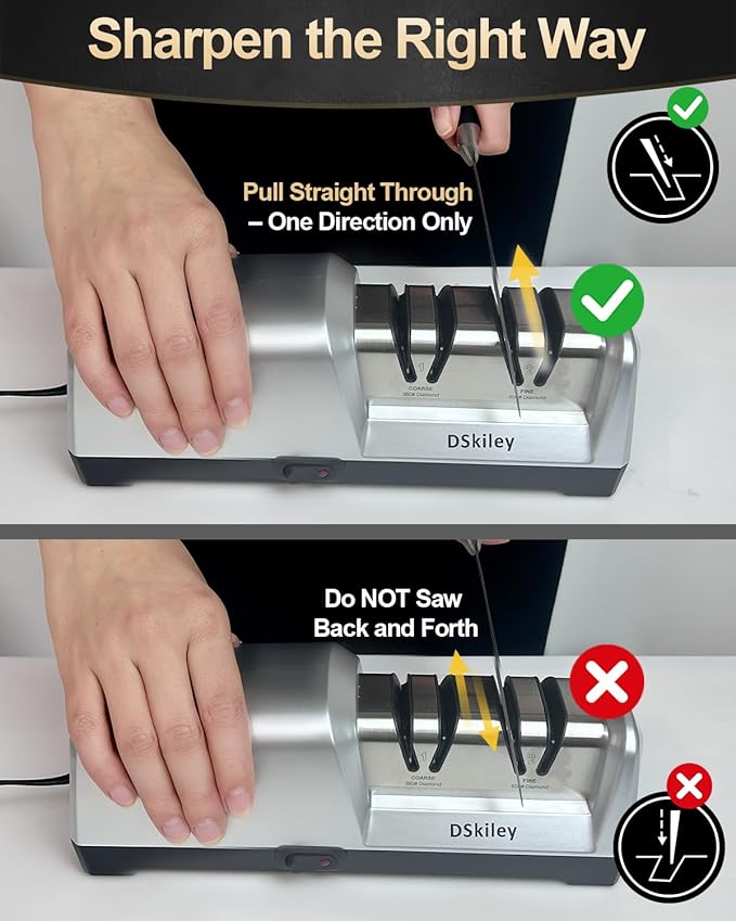 Electric Knife Sharpener for Kitchen – Professional 2-Stage 100% Diamond System with 20° Precision Angle, Fast Sharpening to Restore & Polish Chef Knives (2-Stage Silver)