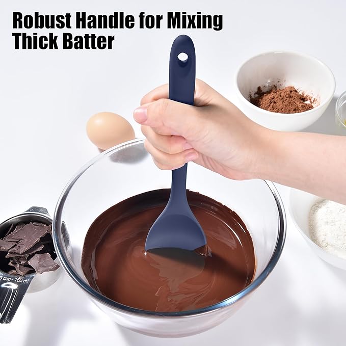 Doosu Silicone Spoon Spatula, 600ºF Heat-Resistant Food Grade Rubber Spoonula with Seamless Design, Non-Stick Flexible Scraper Kitchen Cooking Spoon Baking Tool for Mixing, Scraping (Navy Blue)