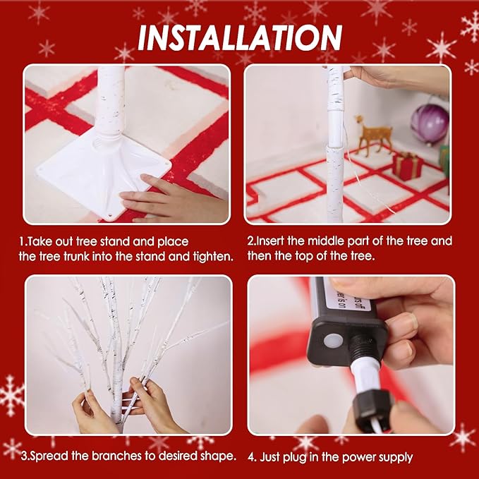 1-Pack 4FT Lighted Birch Tree (Higher & Floor Standing), Birch Christmas Tree for Indoor & Outdoor, Warm White 96 LED Birch Tree Lights for Outdoor Christmas Decorations Indoor Home Thanksgiving