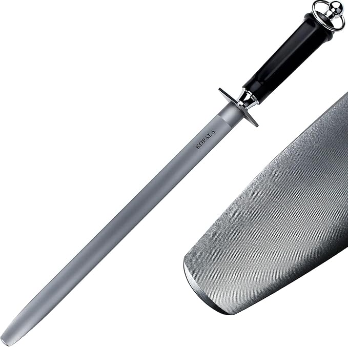 Sharpening Steel Knife Sharpener Rod Flat 12 Inches Honing Steel for Knives Dark