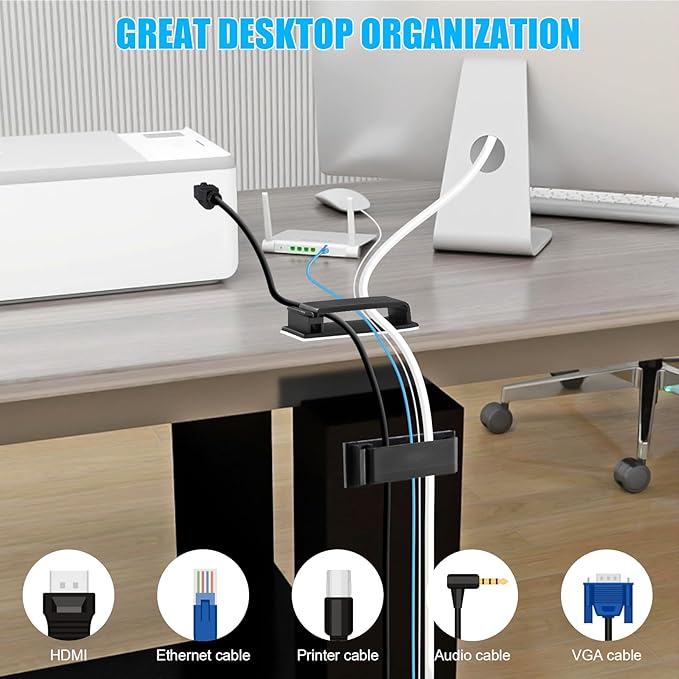 XHF 40 PCS Self Adhesive Cable Clips(XL) Black,Wire Clips Cable Management Wire Organizer Cord Holder for Under Desk, Car, Wall, TV PC Ethernet Cable