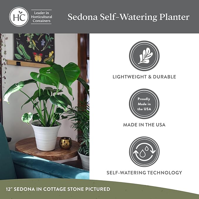 The HC Companies 16 Inch Sedona Round Self Watering Planter Pots, Lightweight UV-Resistant Plastic Outdoor Planters, 2-Pack Flower Pots for Garden & Home Decor, Dusty Teal