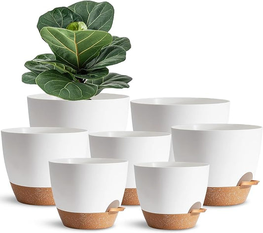 White Self Watering Pots with Drainage Planting Pot for HousePlants Plastic Flower Pots Outdoor Plant Pots Gift Idea Decorative Flower Pots Draining Pots for Indoor Plants