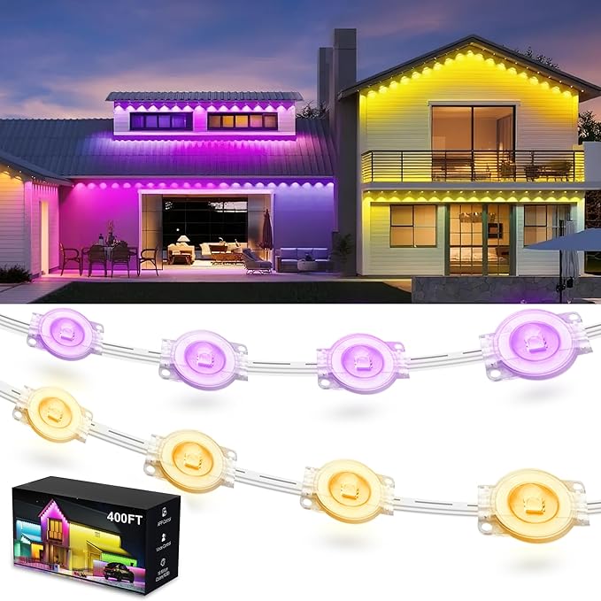 Fussion 400ft Permanent Outdoor Lights for House, 2025 Smart RGB LED Outside Lights with Remote Control, IP67 Waterproof Eternity Eaves Lighting for Christmas, Halloween, Holiday, Party, Daily