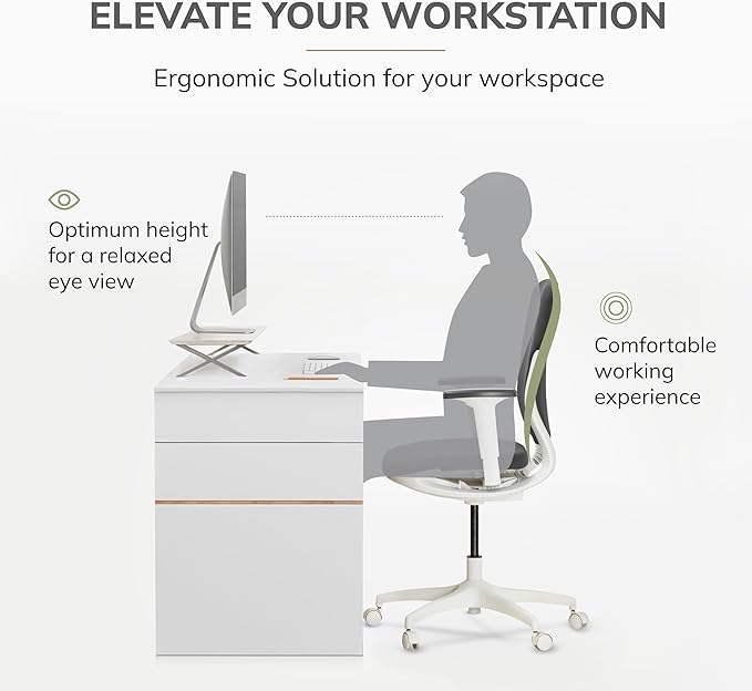 Anji Mountain Monitor Stand - Desktop Organizer & Laptop Riser, Ergonomic Monitor Riser, Space-Saving Monitor Stand for Desk, Durable Construction, Easy Assembly, Ideal for Home & Office,White Wash