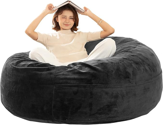 Bean Bag Chair for Adults,5FT Oversize Floor Bean Bags Offers Ample Space for Adults,Memory Foam Giant Bean Bags,Lounger Versatile Design Suits Any Room,Movie Nights,Reading (Gray, 5FT)
