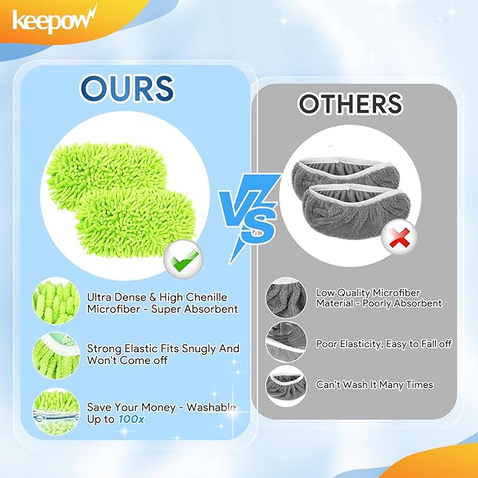 KEEPOW Reusable Microfiber Mop Pads Compatible with Swiffer Sweeper & Mop Deluxe 2-in-1, Wet & Dry Mopping Cloths for All Floors, Compatible with Swiffer Dry Sweeping Cloths for Cleaning (6 Pack)