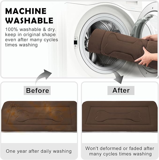 JoicyCo Dog Bed Soft Dog Crate Pad Mat for Medium/Large Dogs, 36 in Non-Slip Bottom Washable Dog Sleeping Mattress Pet Beds Cat Bed Kennel Pad, Dark Brown