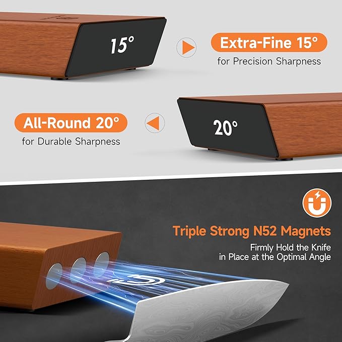 Knife Sharpener, Rolling Knife Sharpener with Diamond and Ceramic Discs, 15° and 20° Magnetic Angle, Roller Knife Sharpening for Kitchen and Pocket Knives, Razor-Sharp Knife Sharpening Kit, Ideal Gift