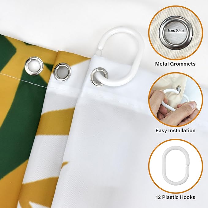 Boho Mid Century Shower Curtain Set for Bathroom, 72"X72" Green Shower Curtain for Chic Elegant Bathroom Decor, Fabric Shower Curtain Waterproof Durable (Green, 72" L x 72" W)