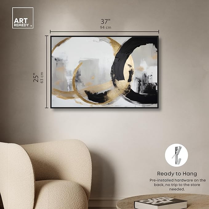 Art Remedy Another Dimension Canvas Modern Black White Abstract Wall Art, Black Frame, 36" x 24"