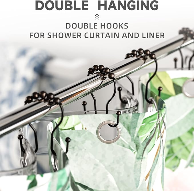 Shower Curtain Hooks Bronze Shower Curtain Rings Rust Proof Double Hook Shower Curtain Hooks, 12 Pcs Shower Hooks for Shower Curtain, Shower Rings for Curtain Bathroom, Metal Shower Rod Hooks