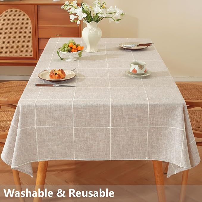 TruDelve Gray Cloth Tablecloths for 6 Foot Rectangle Tables Rustic Cotton Fabric Tablecloth for Kitchen Dining Table Cover(Linen,86"x52",Rectangular)